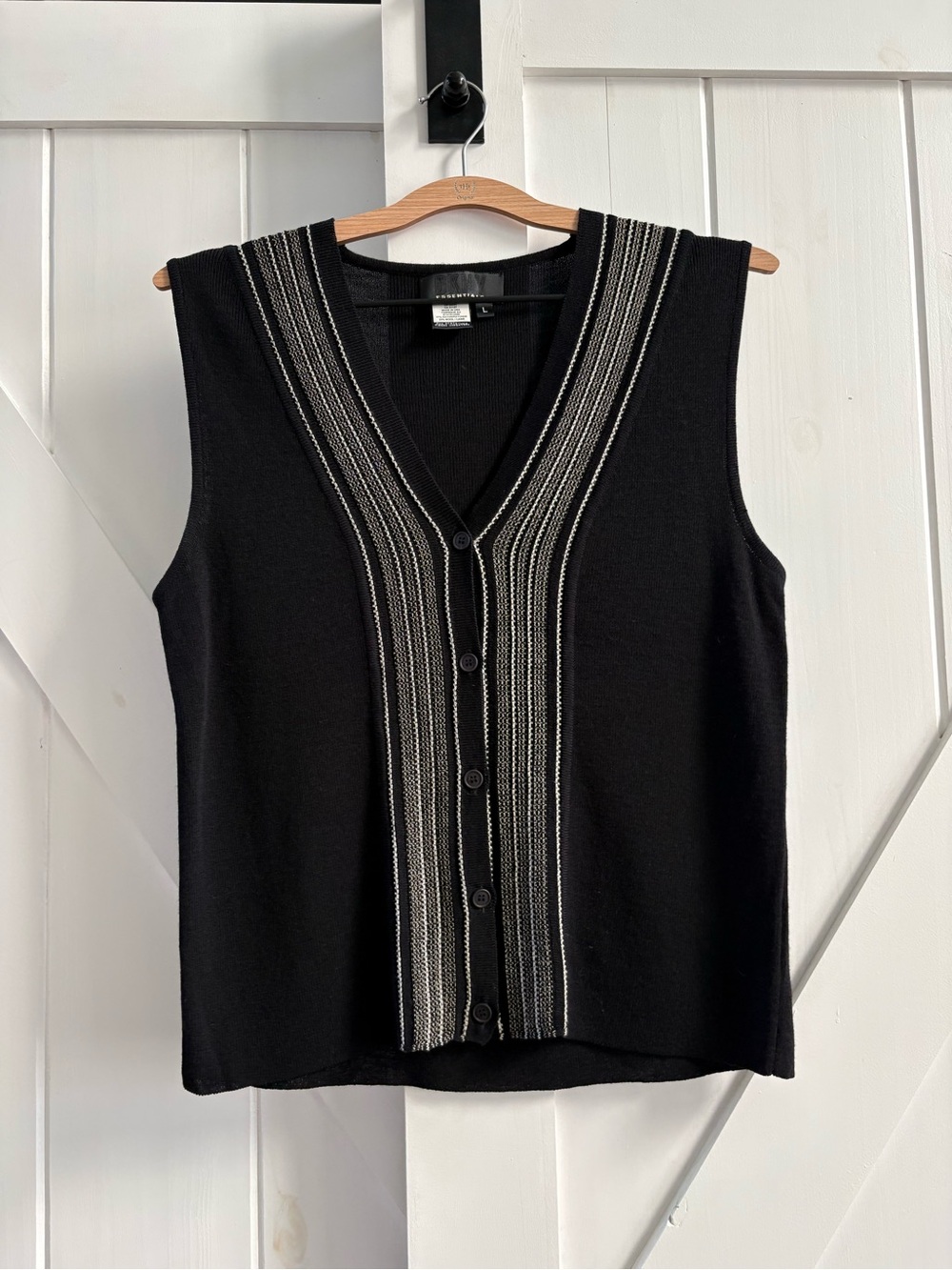 DKNY Essentials Vintage Black Wool Blend Knit Button Front Sweater Vest